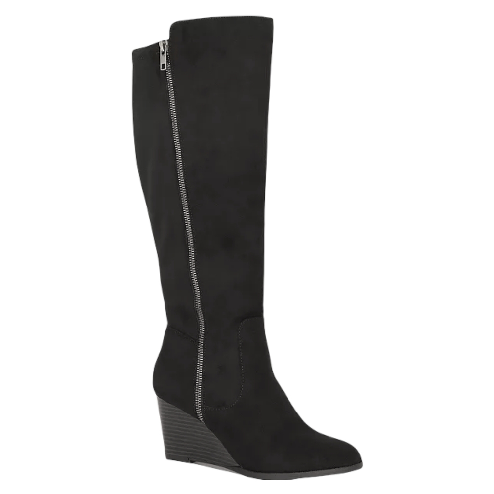 Style and Co. Wynterr Wedge Heel Microsuede Black Zipper Tall Dress Boot Size 7